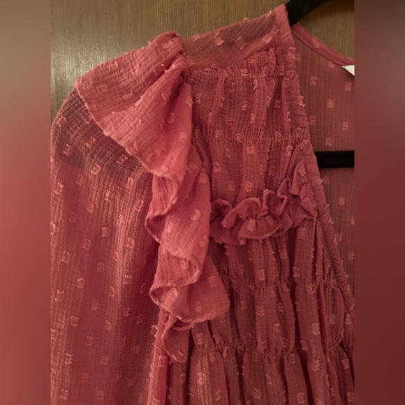 Brick Red Swiss Dot Ruffled ZARA Dress Size M - Picture 2 of 11